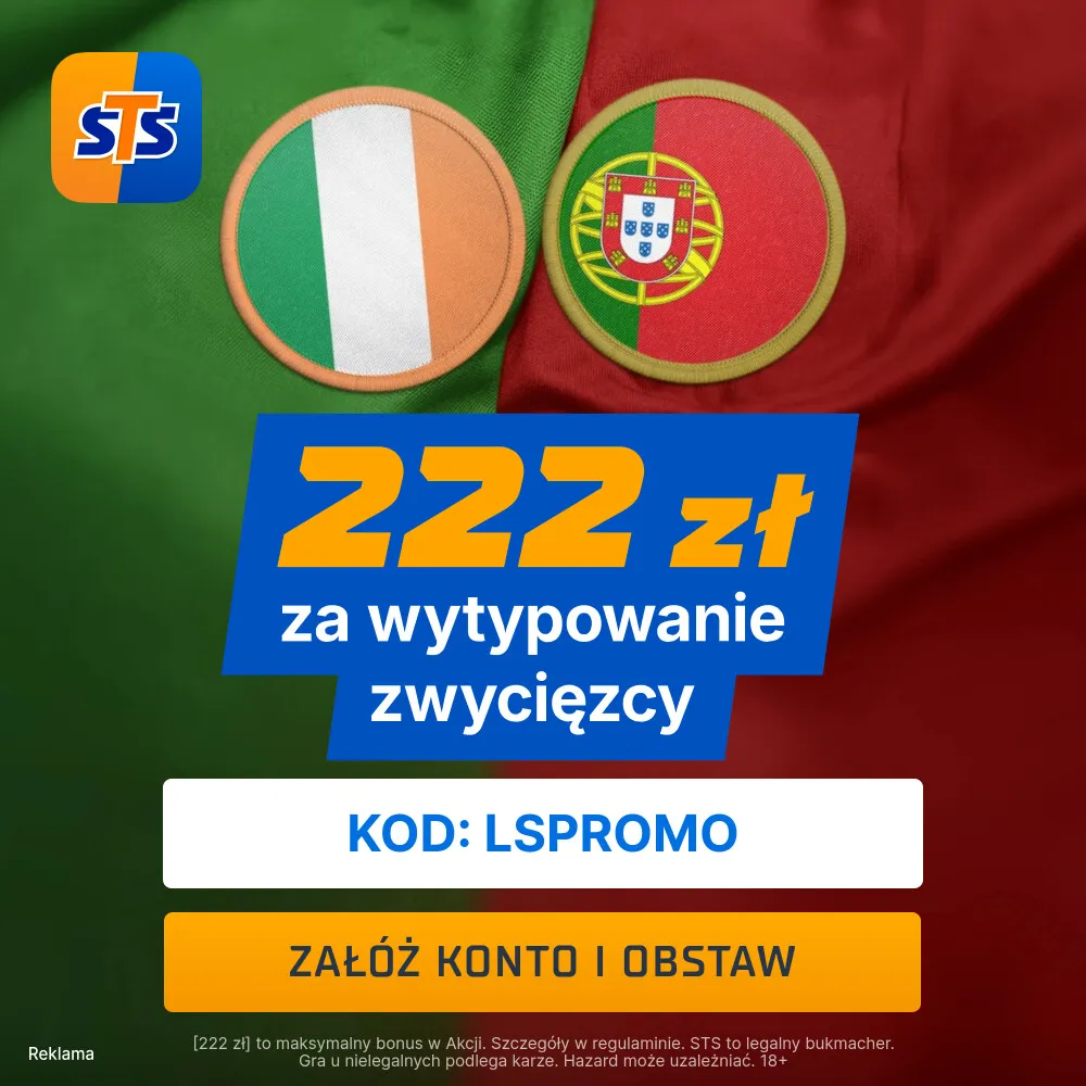 STS: 222 zł za wytypowanie zwycięzcy meczu Irlandia - Portugalia