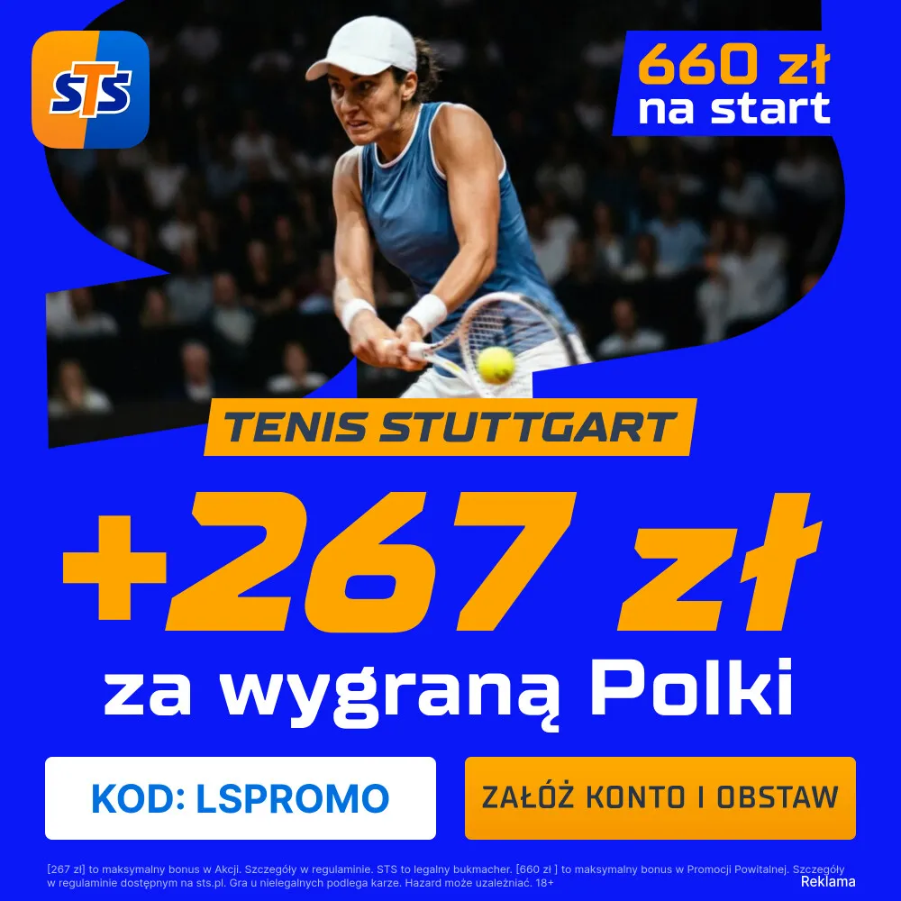 STS: 267 zł za wytypowanie wygranej Polki lub Polaka w meczu turnieju ATP/WTA Rzym