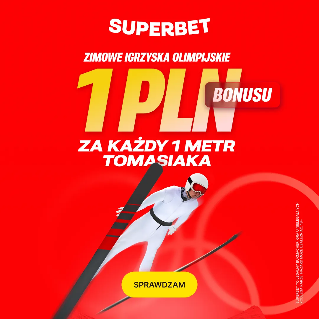 Superbet: 1 PLN bonusu za każdy 1 metr Kacpra Tomasiaka w konkursie na dużej skoczni podczas ZIO 2026
