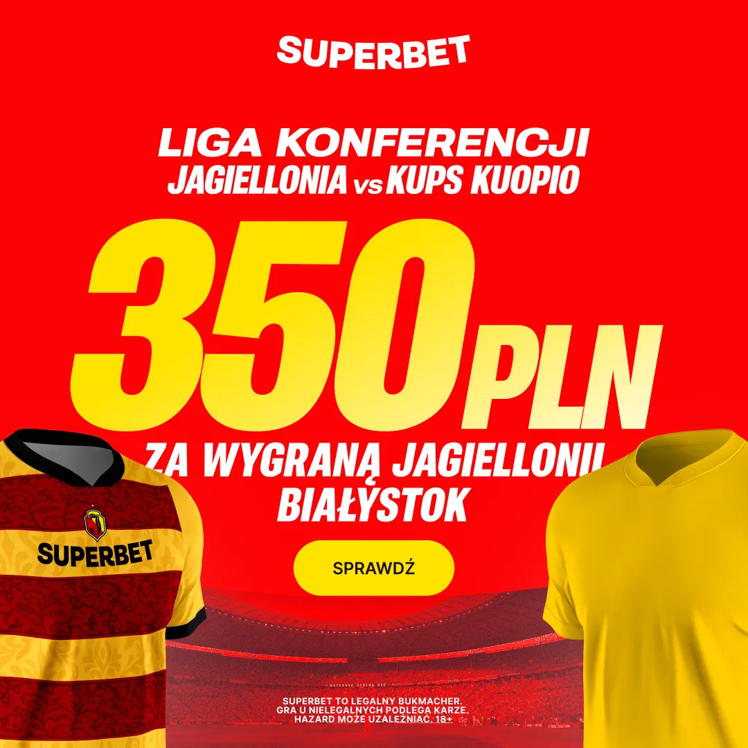 Superbet: Bonus 350 PLN za zwycięstwo Jagiellonii Białystok w meczu z KuPS