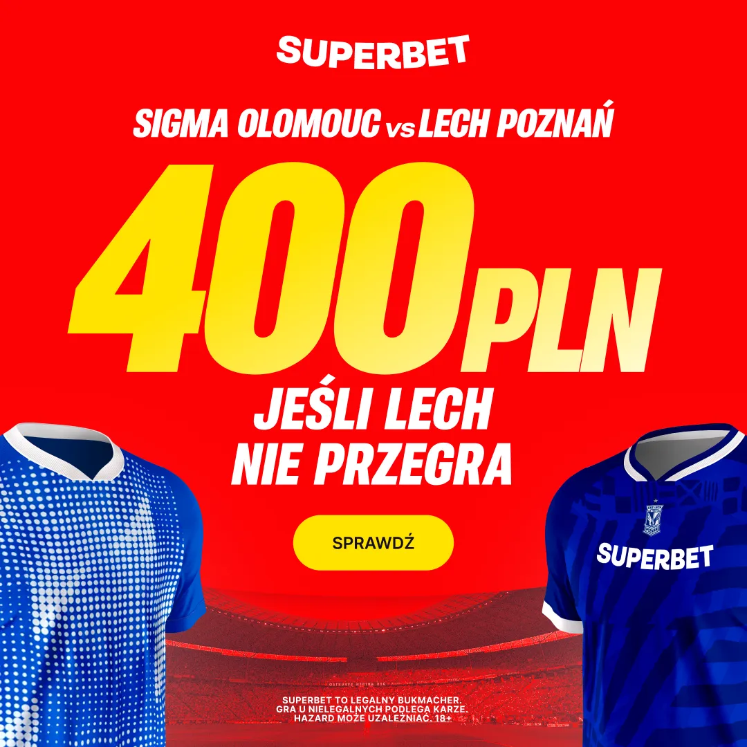 Superbet: Bonus 400 PLN za wygraną lub remis Lecha Poznań w meczu z Sigmą