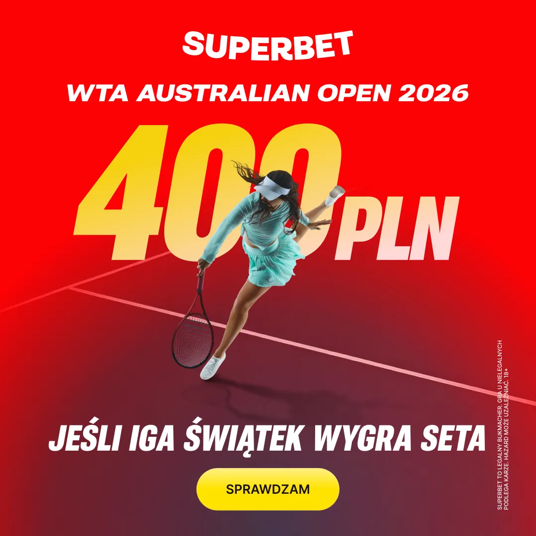 Superbet: Bonus 400 PLN za wygranego seta Igi Świątek w meczu z Eleną Rybakiną