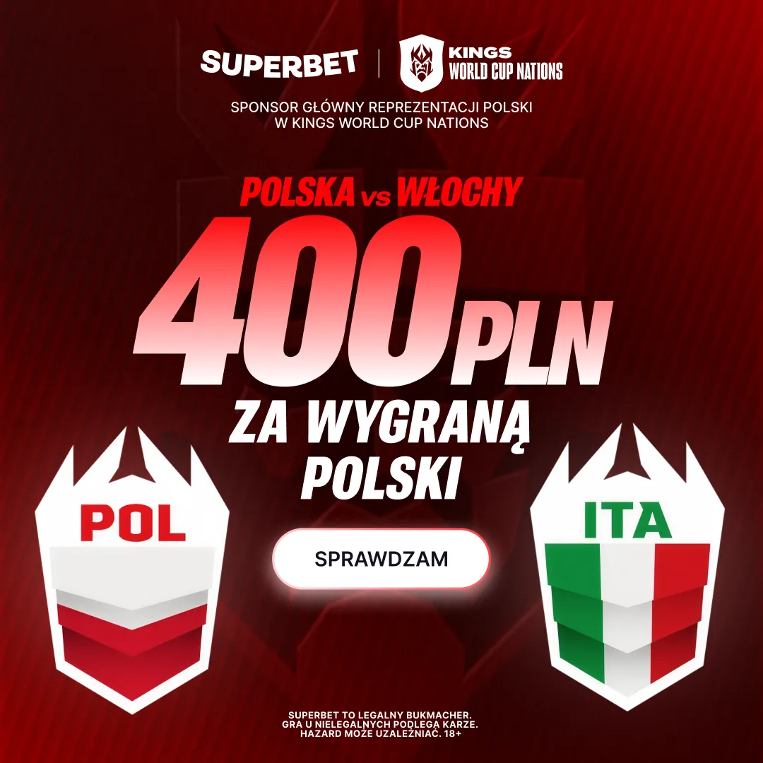 Superbet: Bonus 400 PLN za zwycięstwo Polski w meczu z Włochami na Kings World Cup Nations 2026