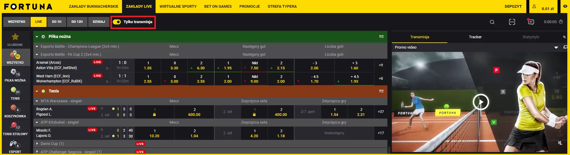 Jak włączyć transmisje w Fortuna TV
