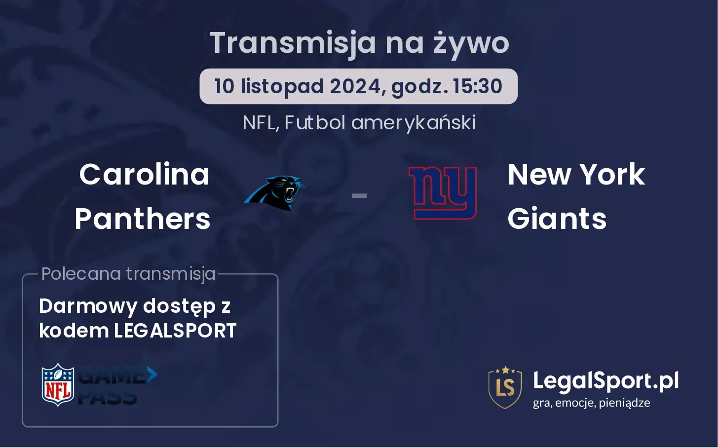  Carolina Panthers - New York Giants gdzie oglądać? 10.11, godz. 15:30