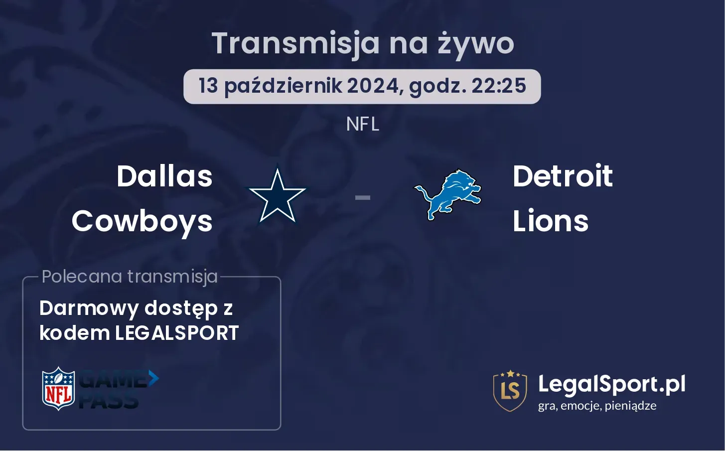 Dallas Cowboys - Detroit Lions gdzie oglądać? 13.10, godz. 22:25