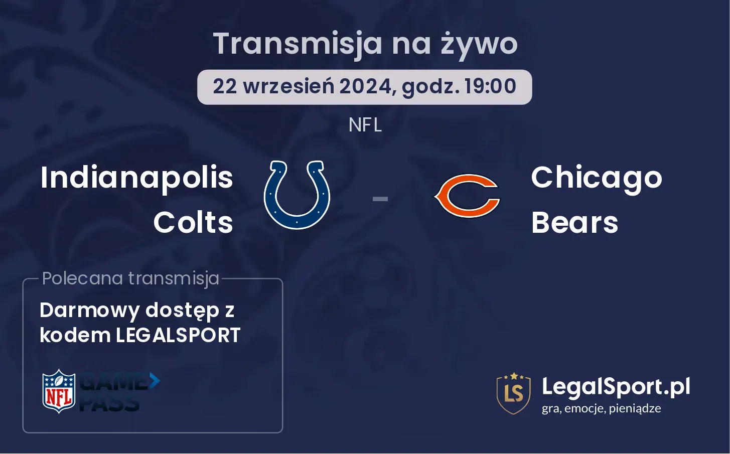 Indianapolis Colts - Chicago Bears gdzie oglądać? 22.09, godz. 19:00