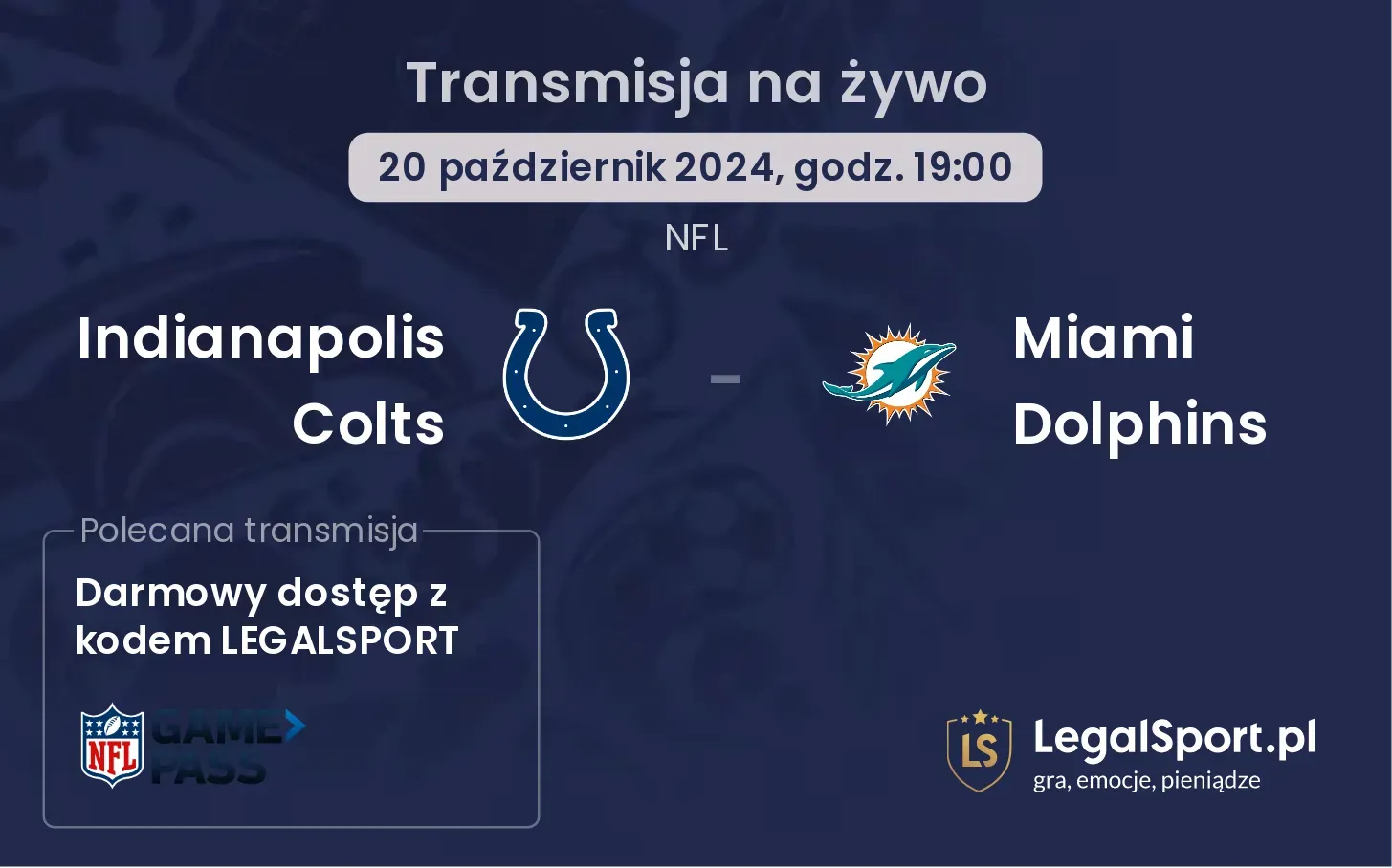 Indianapolis Colts - Miami Dolphins gdzie oglądać? 20.10, godz. 19:00