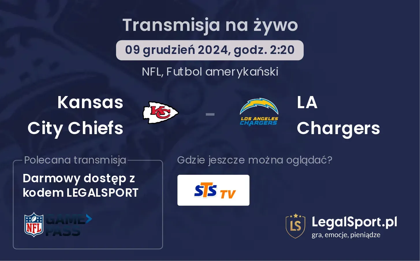 Kansas City Chiefs - LA Chargers gdzie oglądać?