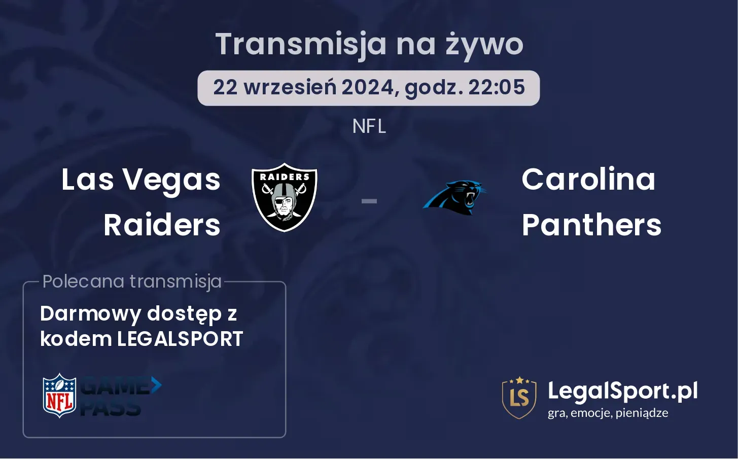 Las Vegas Raiders -  Carolina Panthers gdzie oglądać? 22.09, godz. 22:05