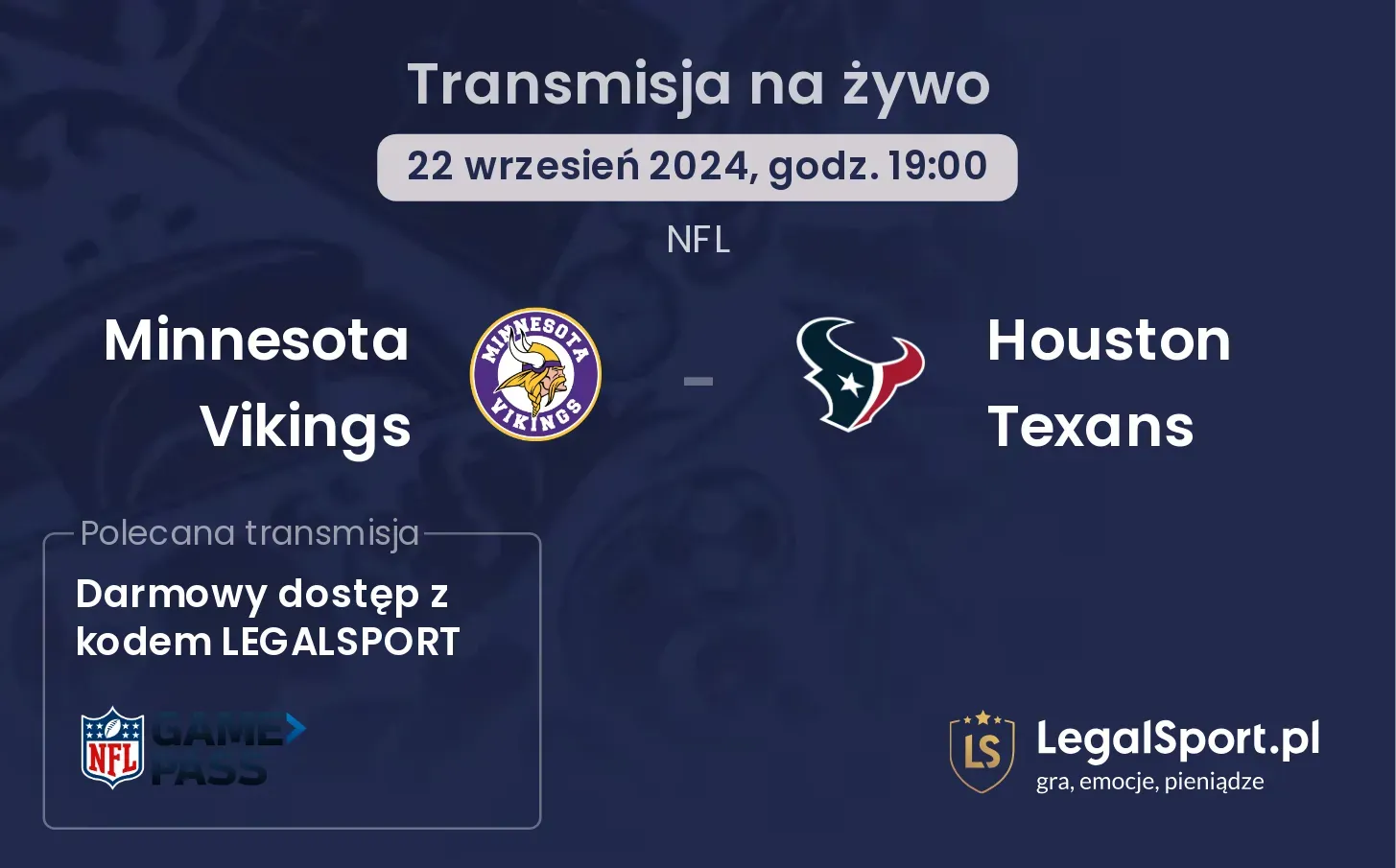 Minnesota Vikings -  Houston Texans gdzie oglądać? 22.09, godz. 19:00