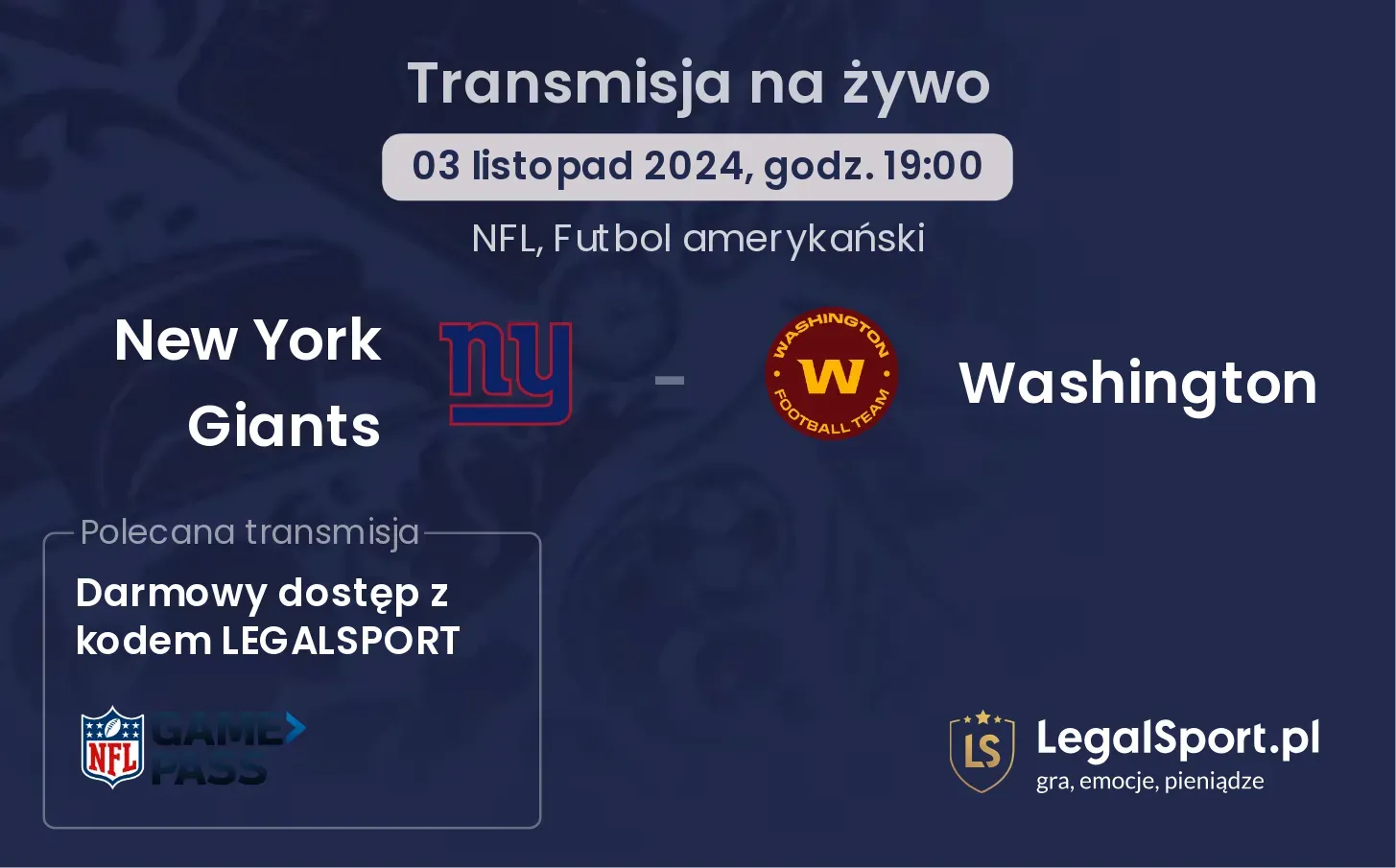 New York Giants - Washington gdzie oglądać? 03.11, godz. 19:00
