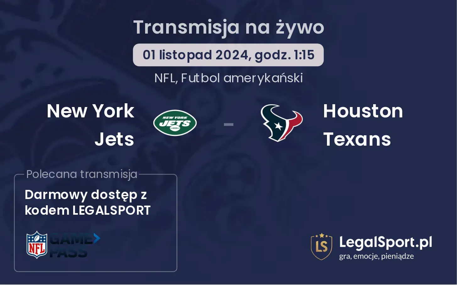 New York Jets -  Houston Texans gdzie oglądać? 01.11, godz. 01:15