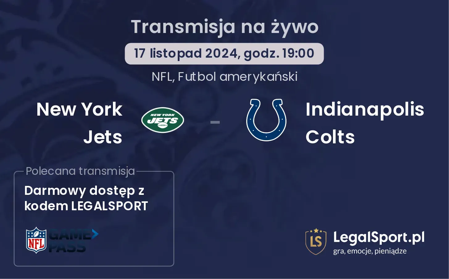 New York Jets - Indianapolis Colts gdzie oglądać? 17.11, godz. 19:00