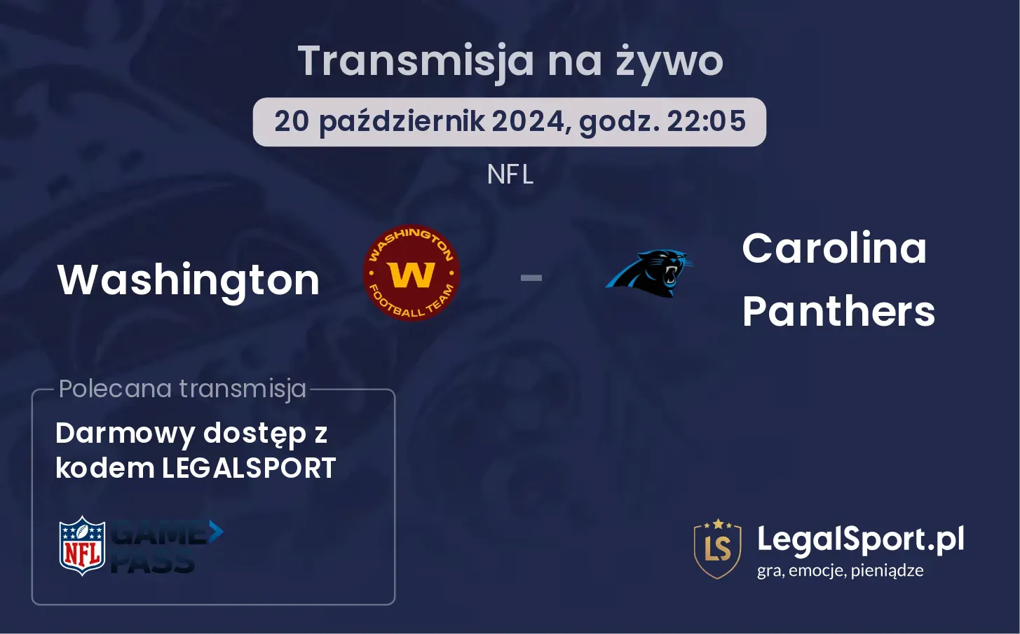 Washington -  Carolina Panthers gdzie oglądać? 20.10, godz. 22:05