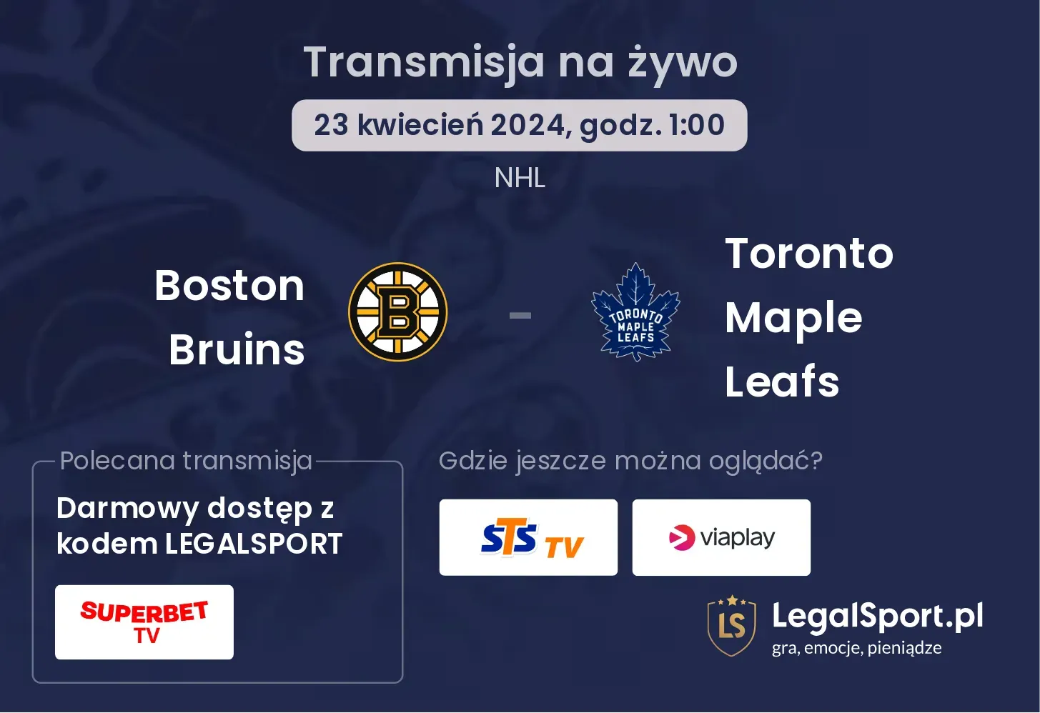 Boston Bruins - Toronto Maple Leafs transmisja na żywo