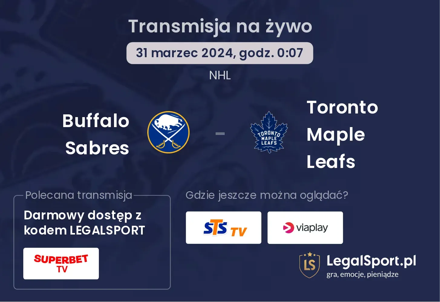 Buffalo Sabres - Toronto Maple Leafs transmisja na żywo