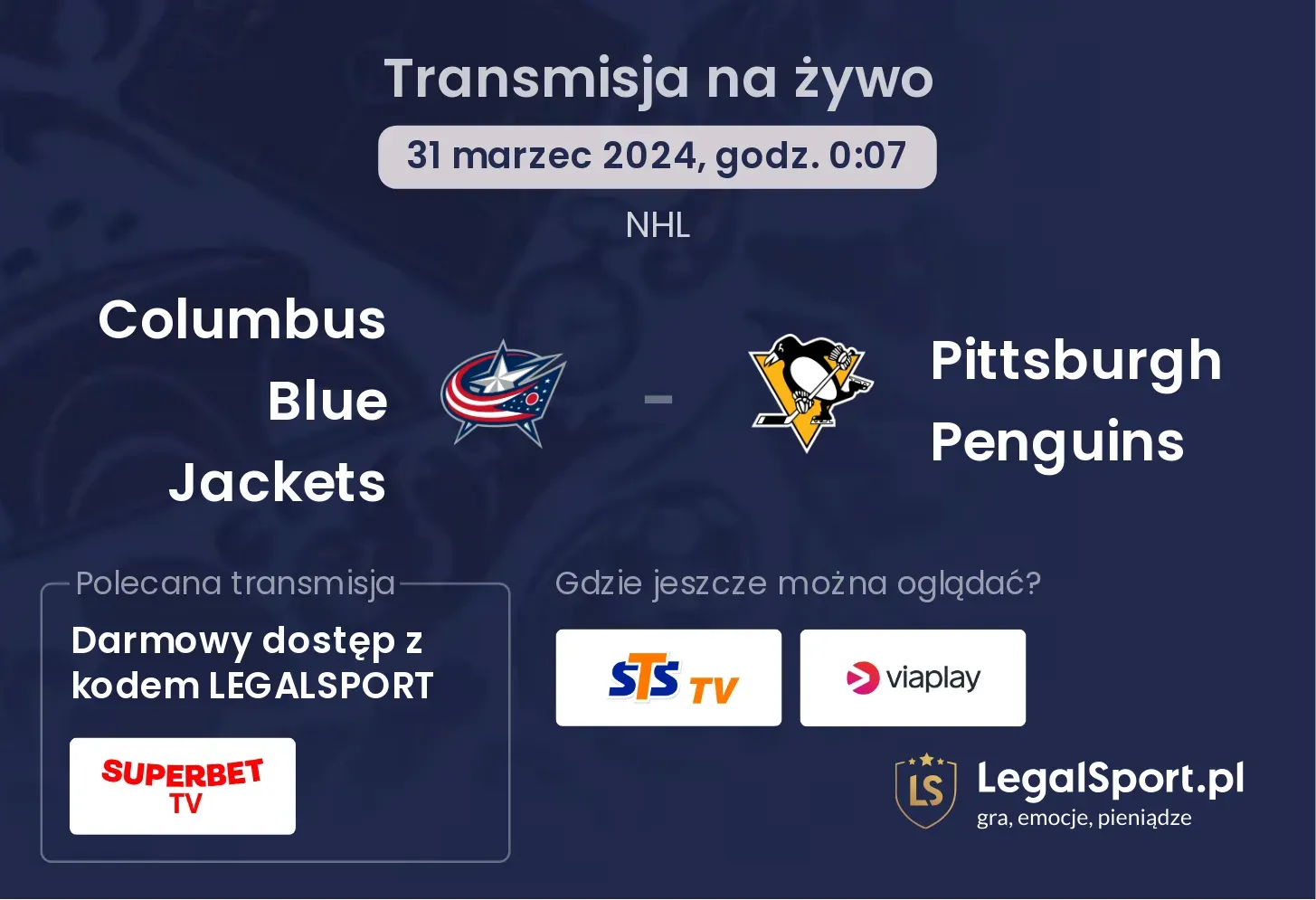 Columbus Blue Jackets - Pittsburgh Penguins transmisja na żywo
