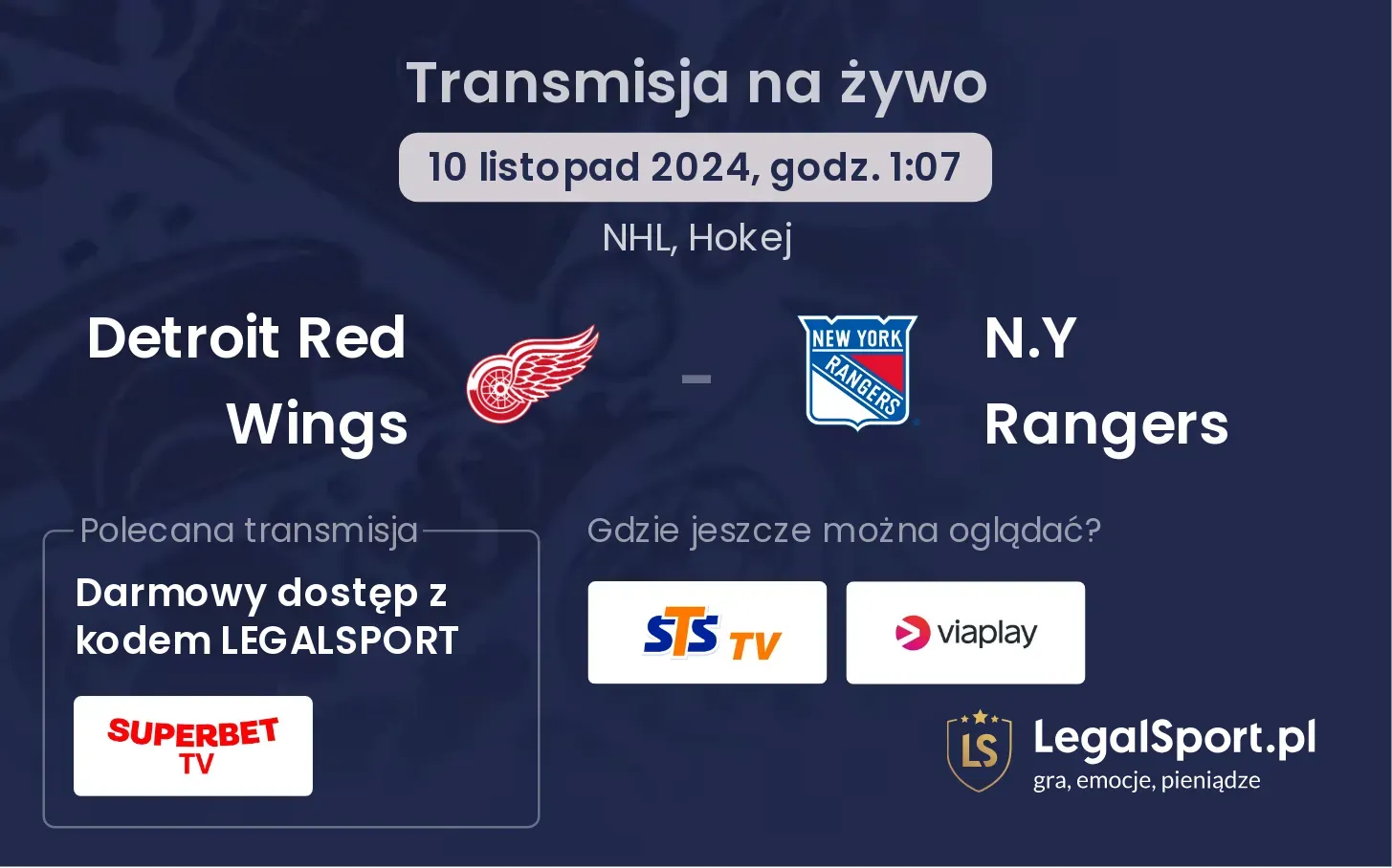 Detroit Red Wings - N.Y Rangers gdzie oglądać? 10.11, godz. 01:07