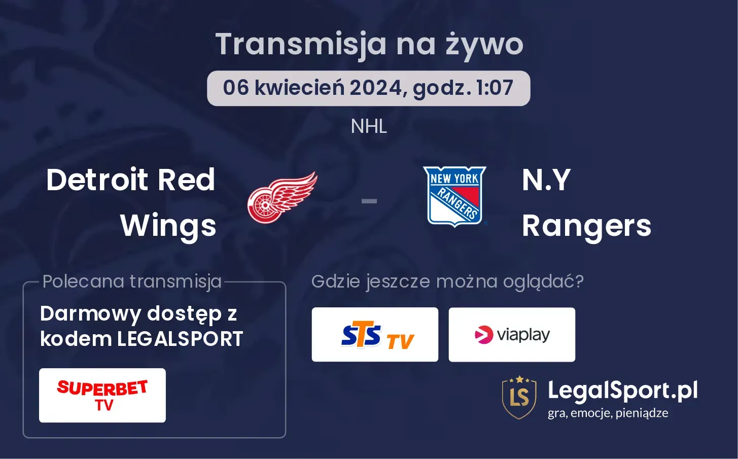 Detroit Red Wings - N.Y Rangers transmisja na żywo
