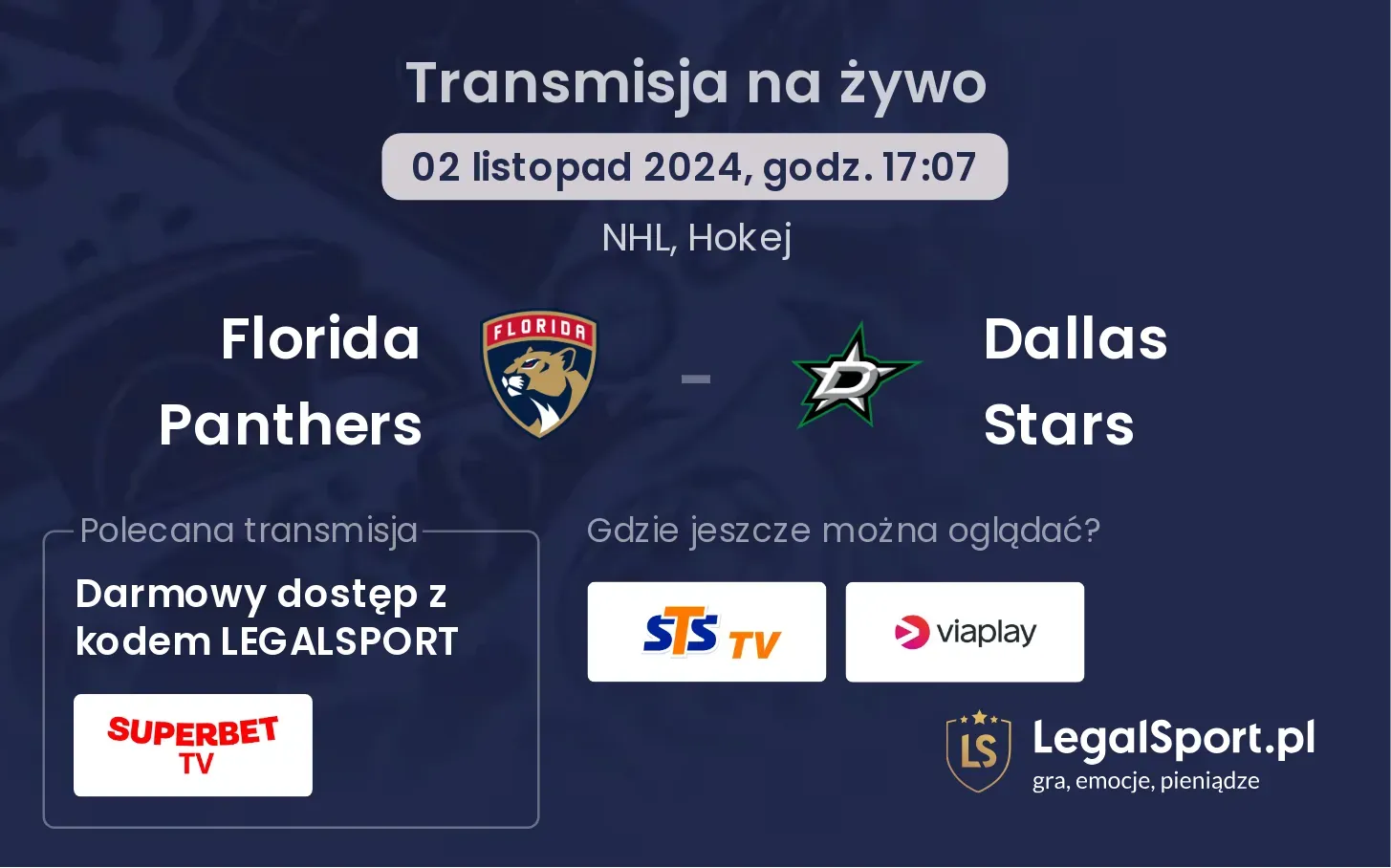 Florida Panthers - Dallas Stars gdzie oglądać? 02.11, godz. 17:07