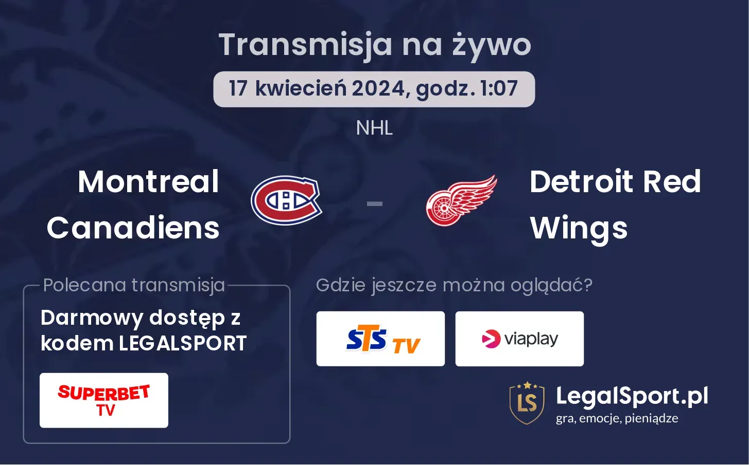 Montreal Canadiens - Detroit Red Wings transmisja na żywo