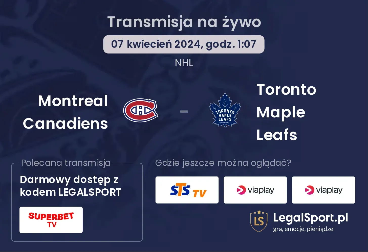 Montreal Canadiens - Toronto Maple Leafs transmisja na żywo