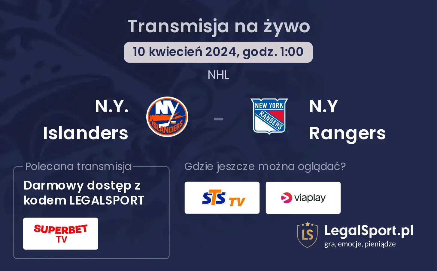 N.Y. Islanders - N.Y Rangers transmisja na żywo