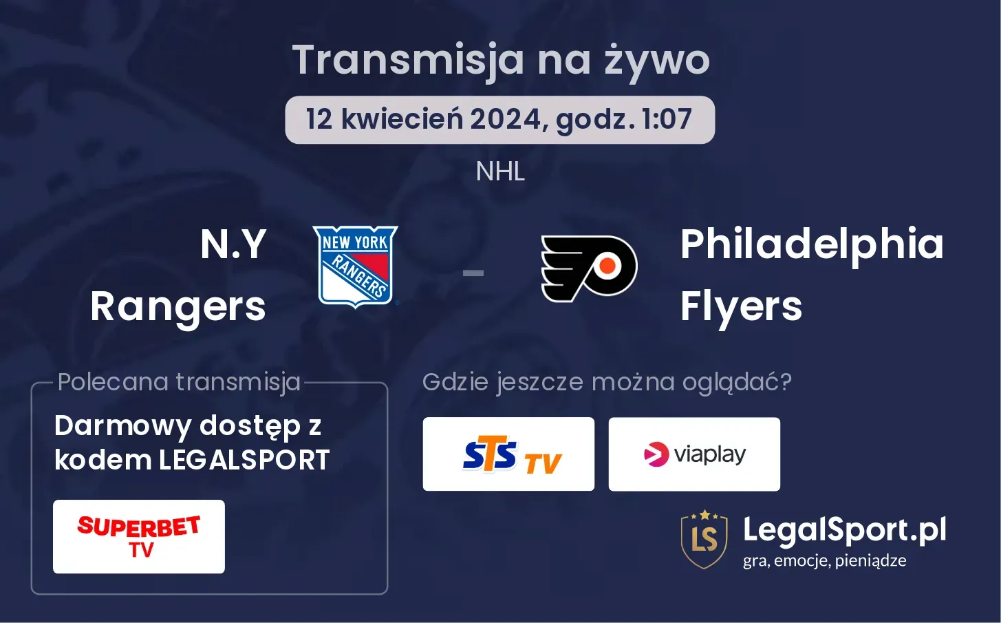 N.Y Rangers - Philadelphia Flyers transmisja na żywo