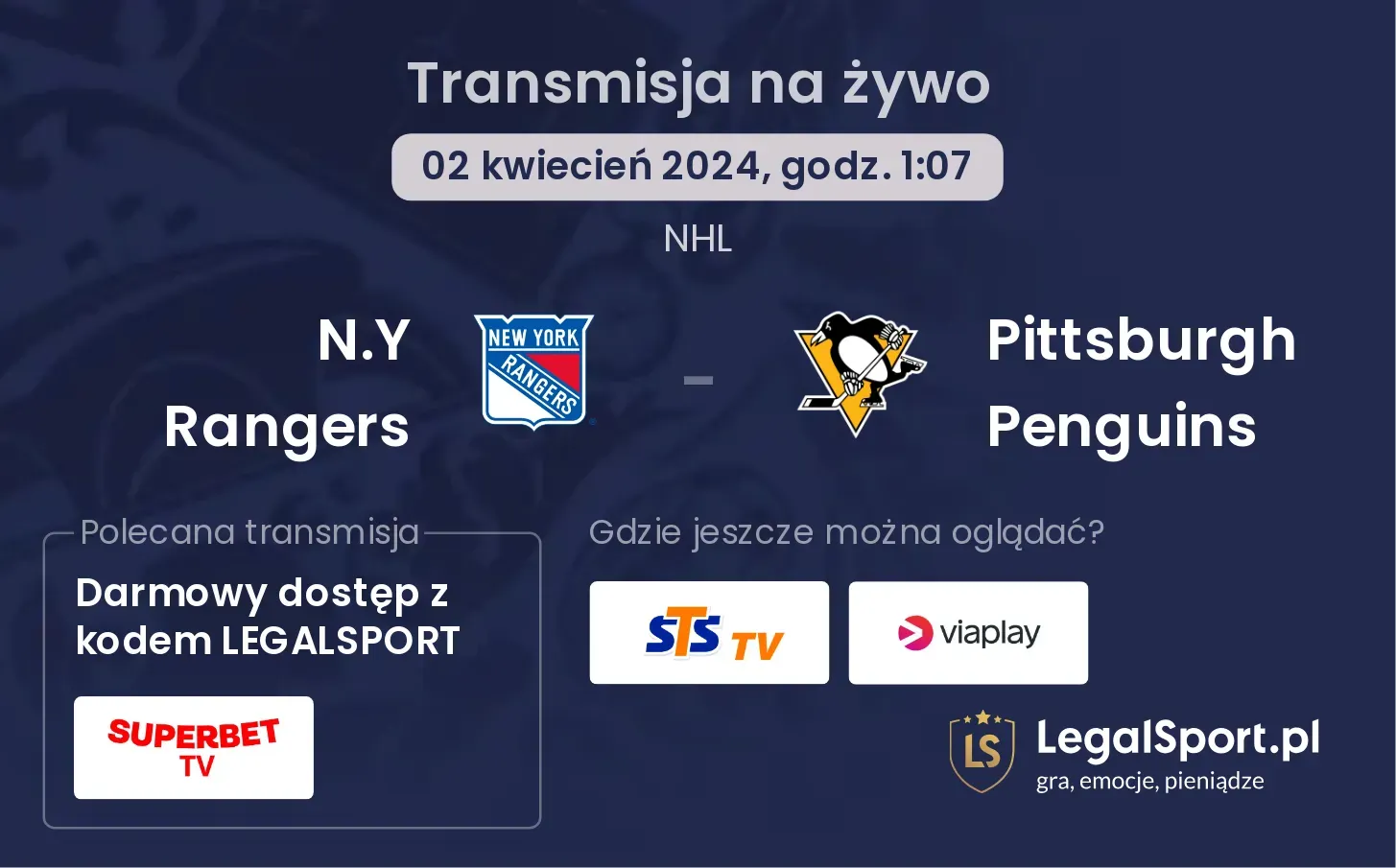 N.Y Rangers - Pittsburgh Penguins transmisja na żywo