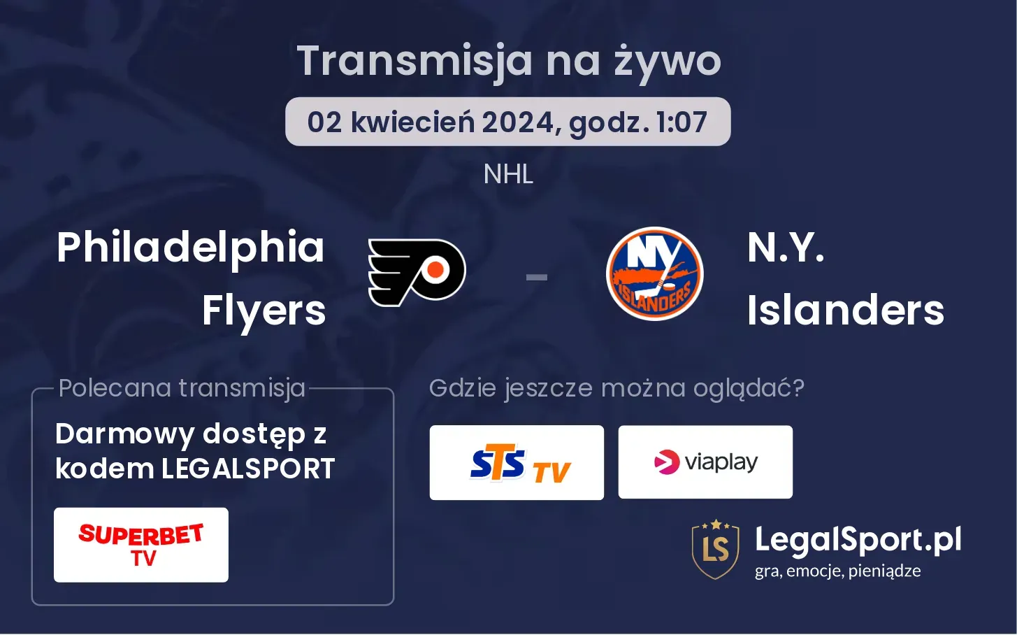Philadelphia Flyers - N.Y. Islanders transmisja na żywo