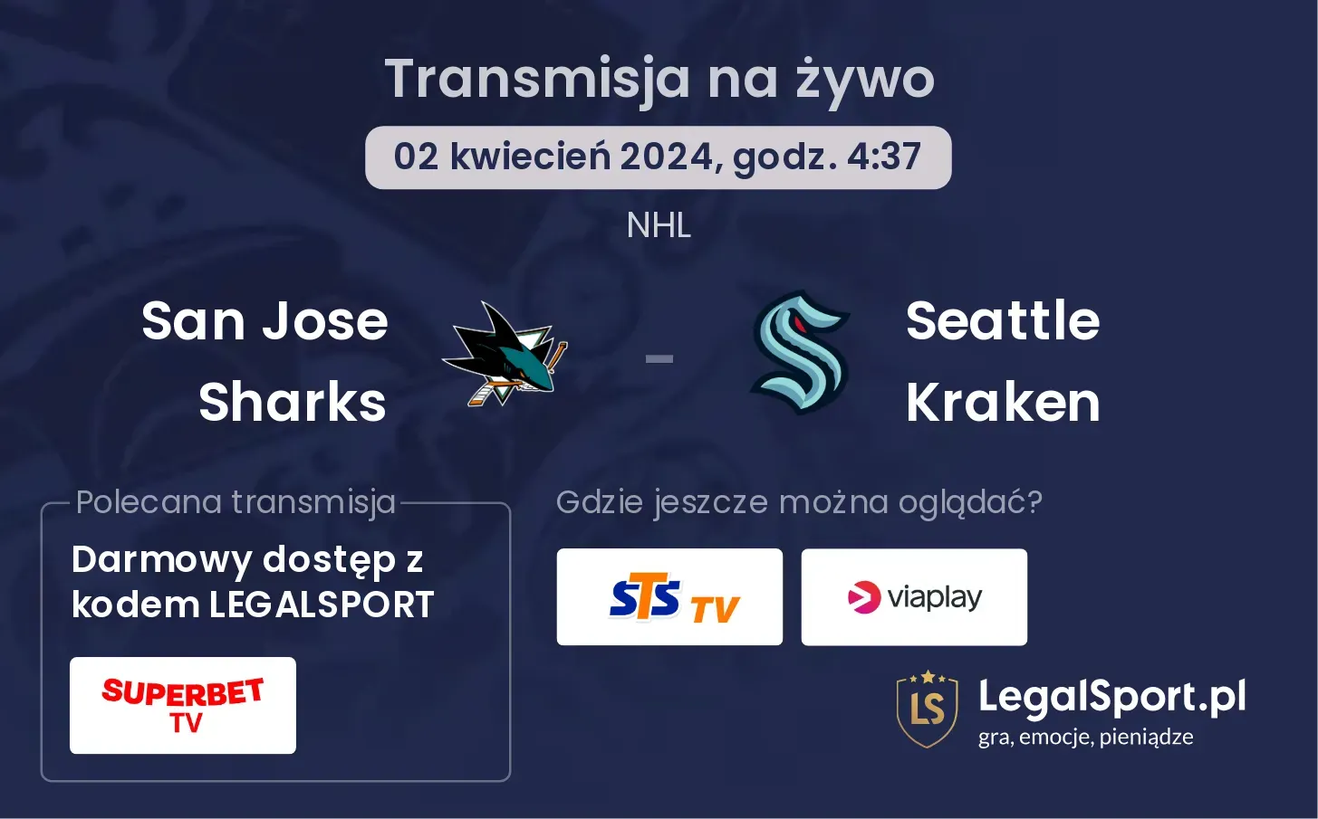 San Jose Sharks - Seattle Kraken transmisja na żywo