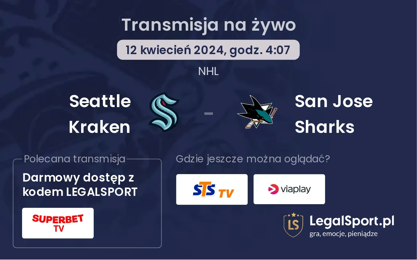 Seattle Kraken - San Jose Sharks transmisja na żywo