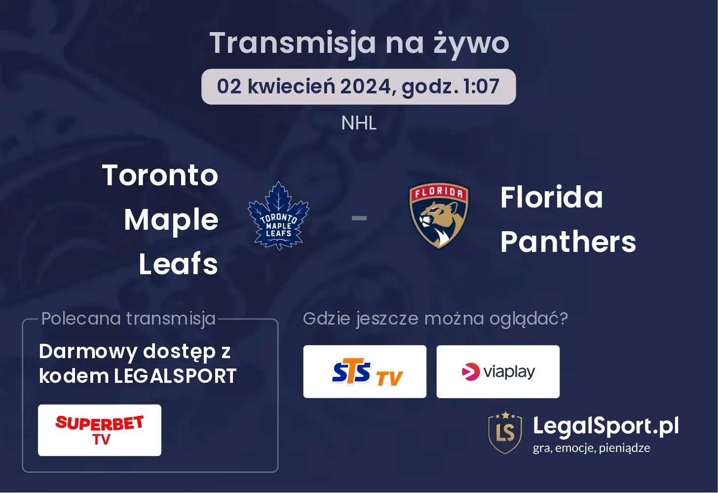 Toronto Maple Leafs - Florida Panthers transmisja na żywo