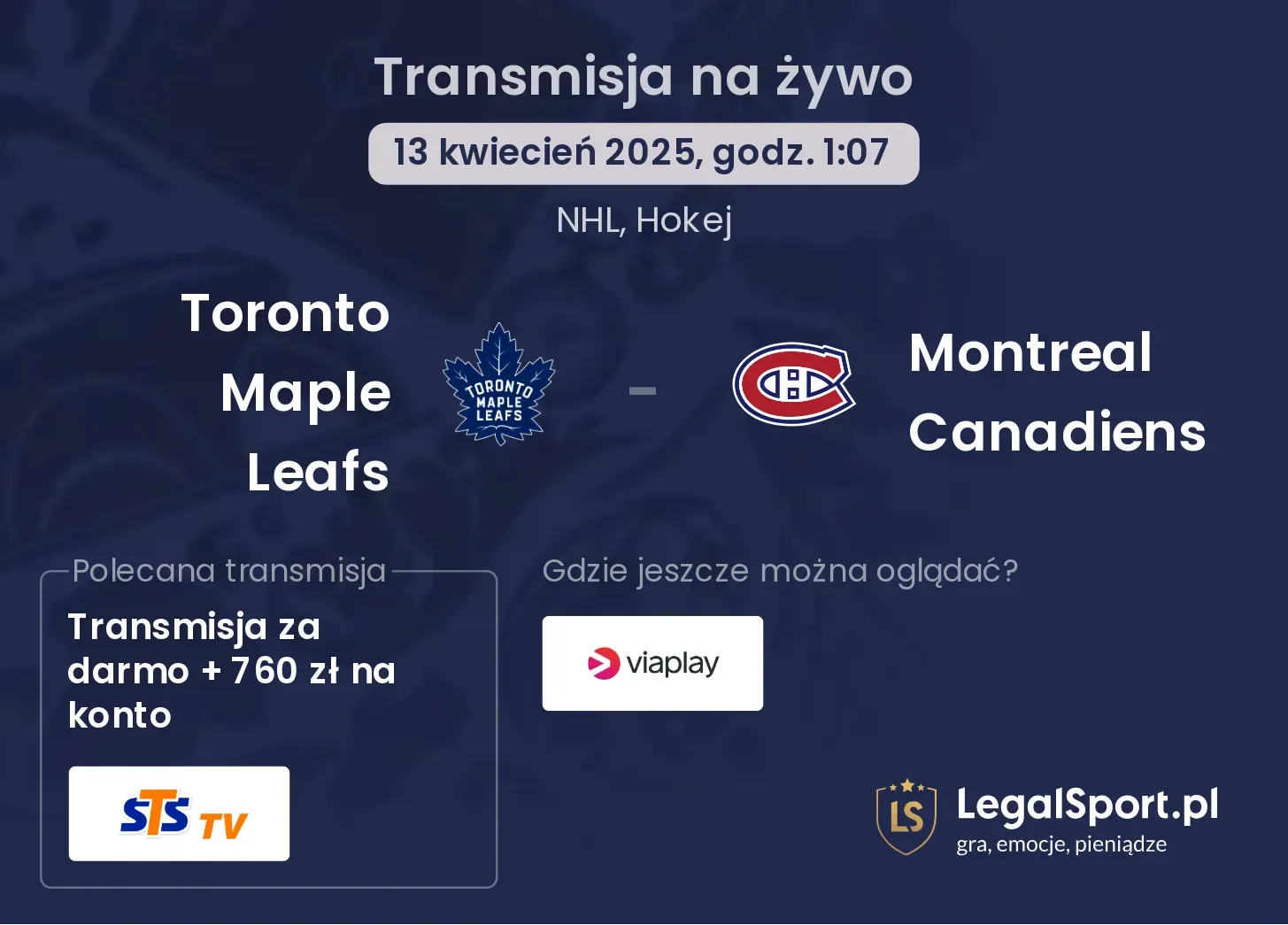 Toronto Maple Leafs - Montreal Canadiens gdzie oglądać?