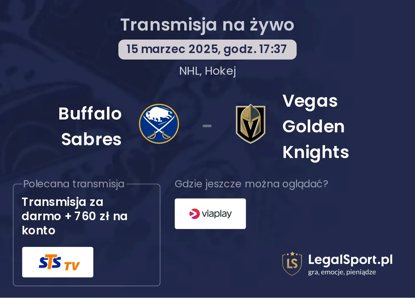 Vegas Golden Knights - Buffalo Sabres transmisja na żywo