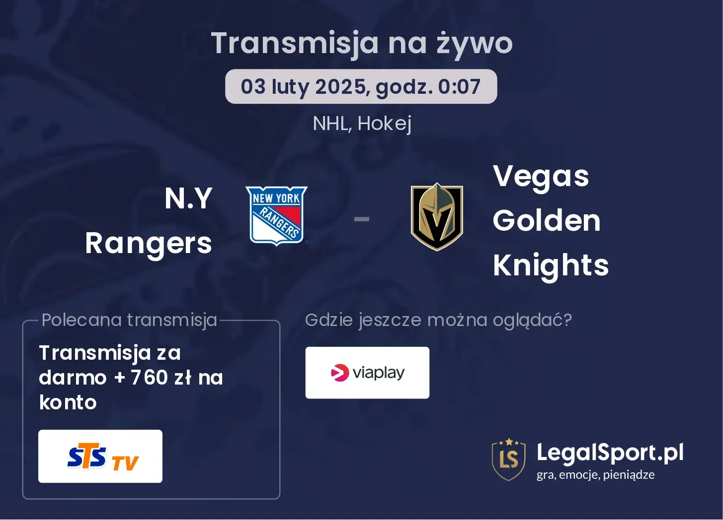N.Y Rangers - Vegas Golden Knights gdzie oglądać?