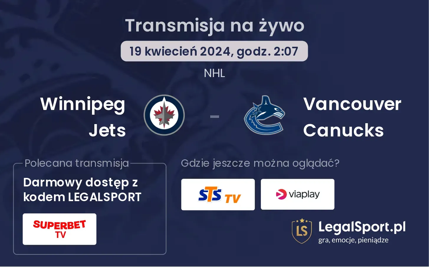 Winnipeg Jets - Vancouver Canucks transmisja na żywo