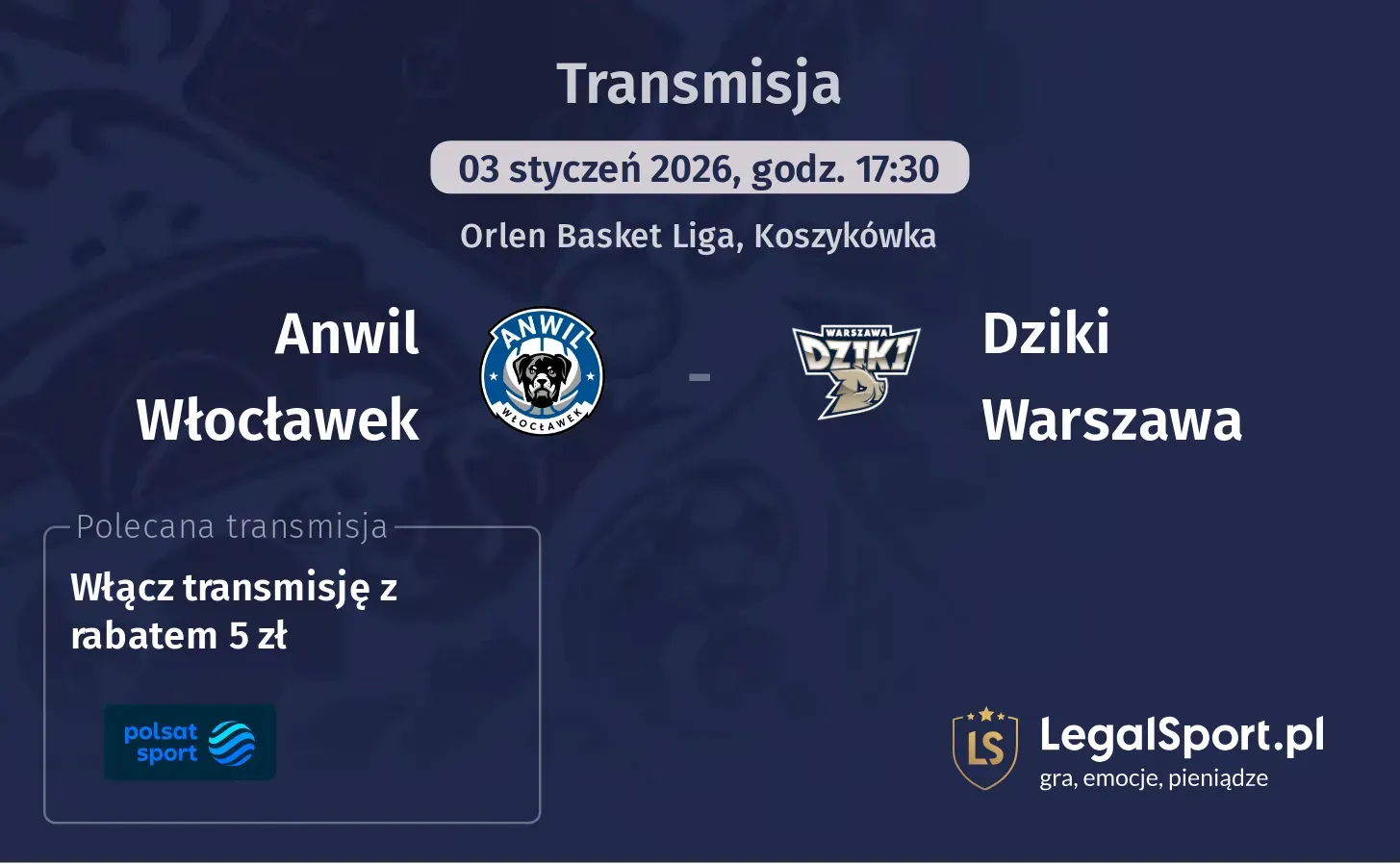 Anwil Włocławek - Dziki Warszawa Transmisje
