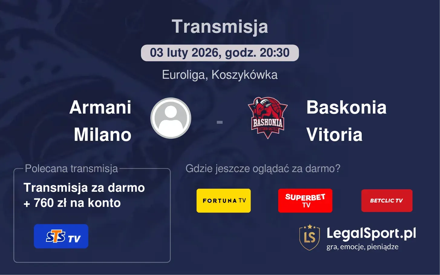Armani Milano - Baskonia Vitoria Transmisje