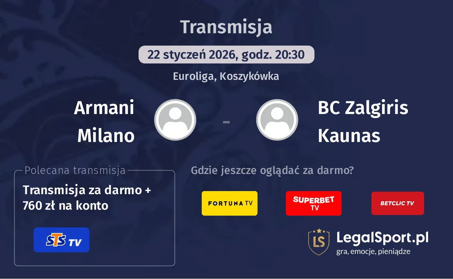 Armani Milano - BC Zalgiris Kaunas Transmisje