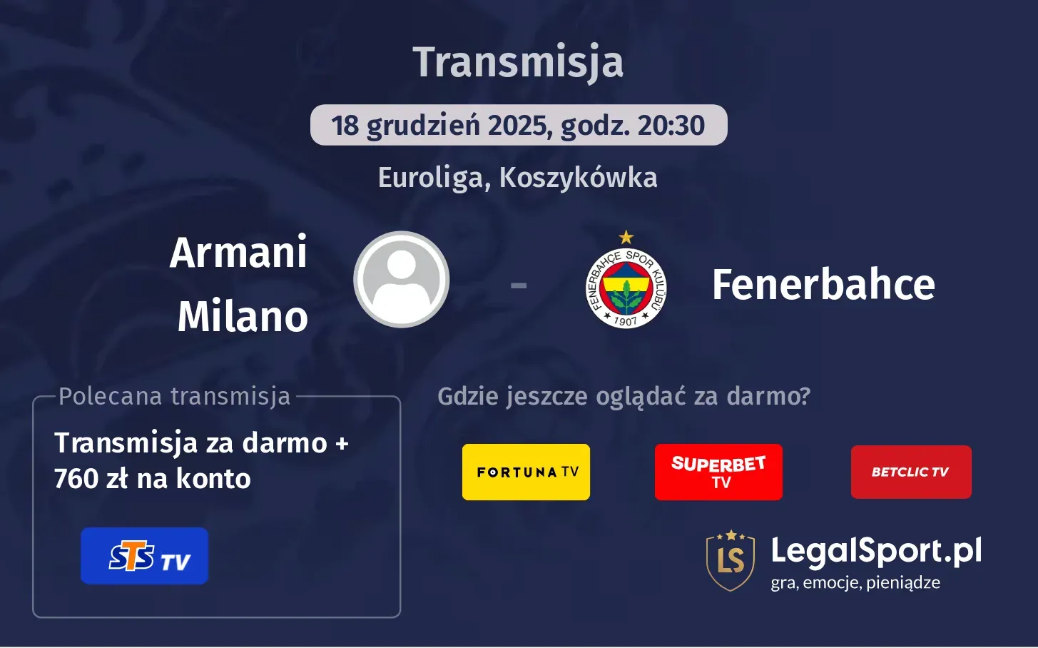 Armani Milano - Fenerbahce Transmisje