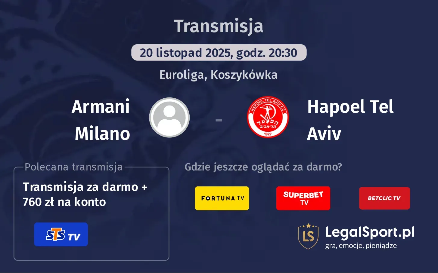 Armani Milano - Hapoel Tel Aviv Transmisje