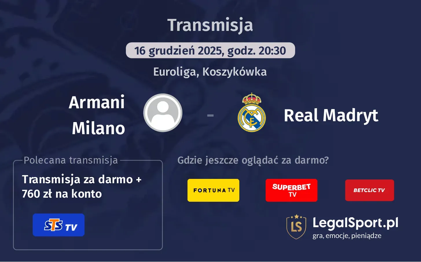 Armani Milano - Real Madryt Transmisje