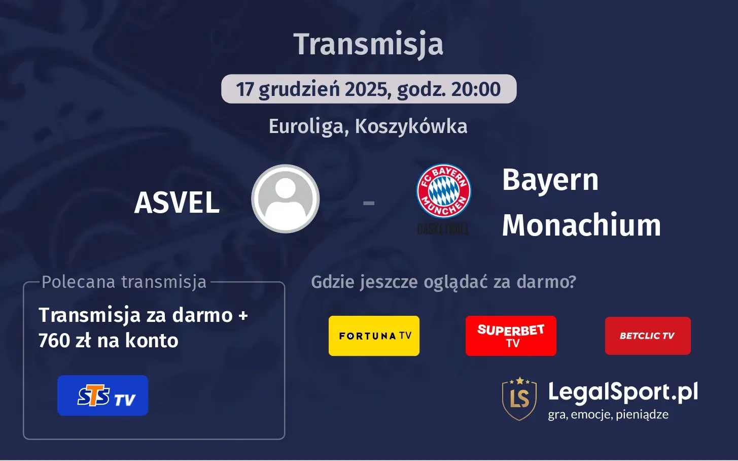 ASVEL - Bayern Monachium Transmisje