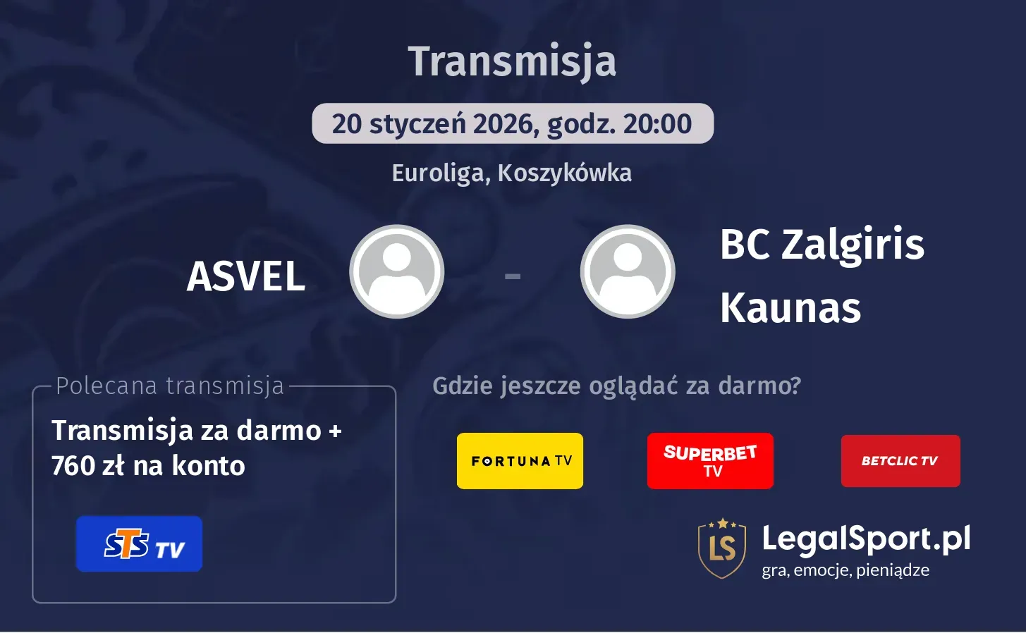 ASVEL - BC Zalgiris Kaunas Transmisje