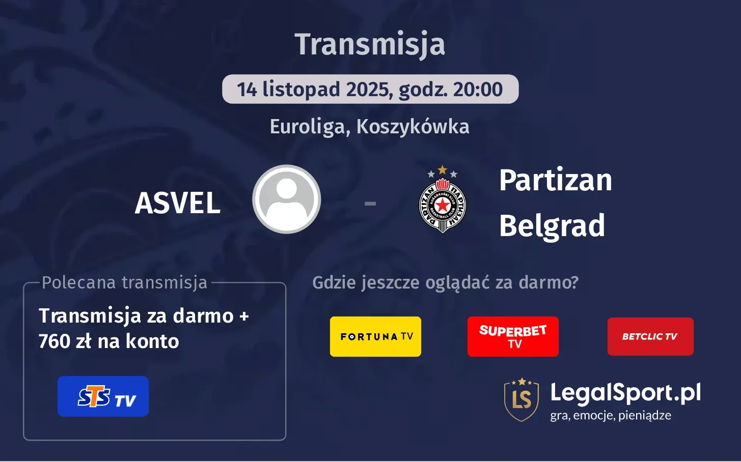 ASVEL - Partizan Belgrad Transmisje