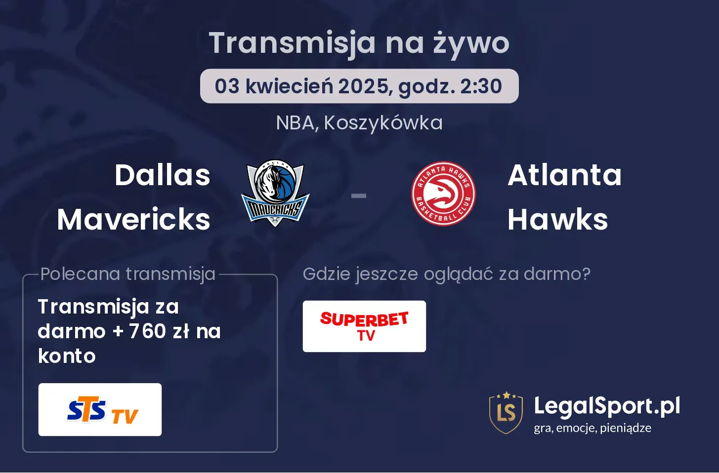 Dallas Mavericks - Atlanta Hawks gdzie oglądać transmisję?