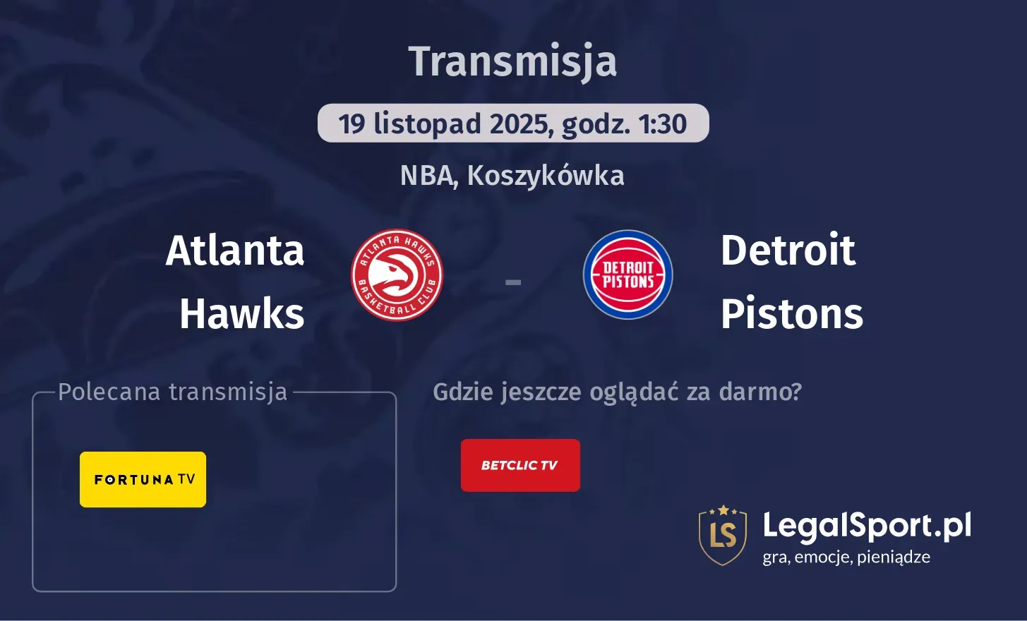 Atlanta Hawks - Detroit Pistons Transmisje