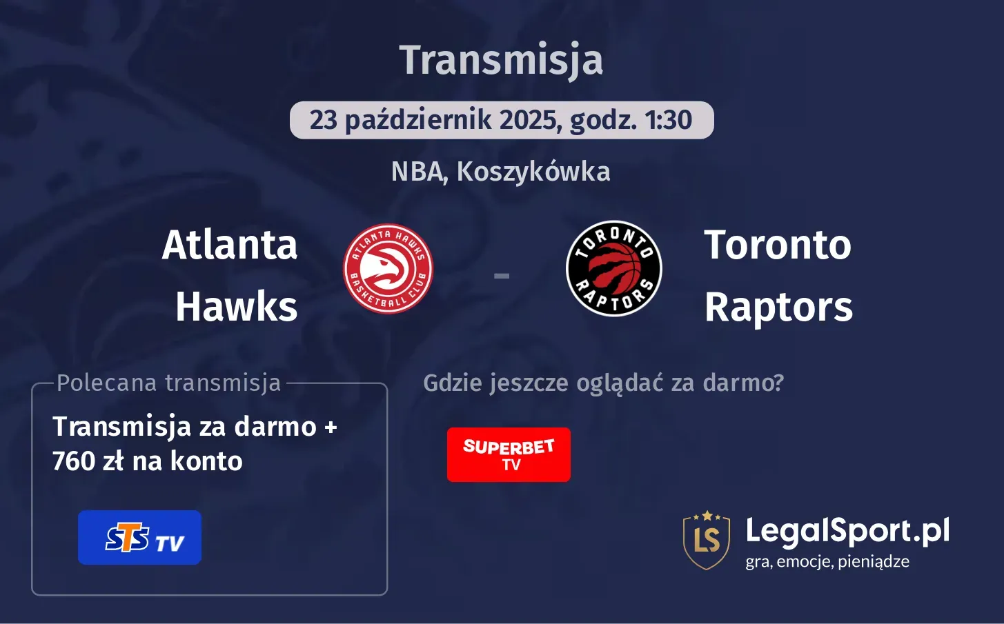 Atlanta Hawks - Toronto Raptors Transmisje